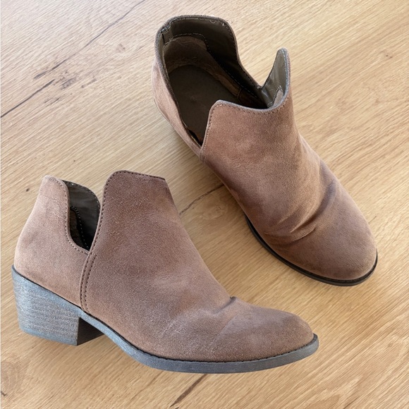 George Shoes - George Taupe Suede Ankle Booties with Low Block Heel